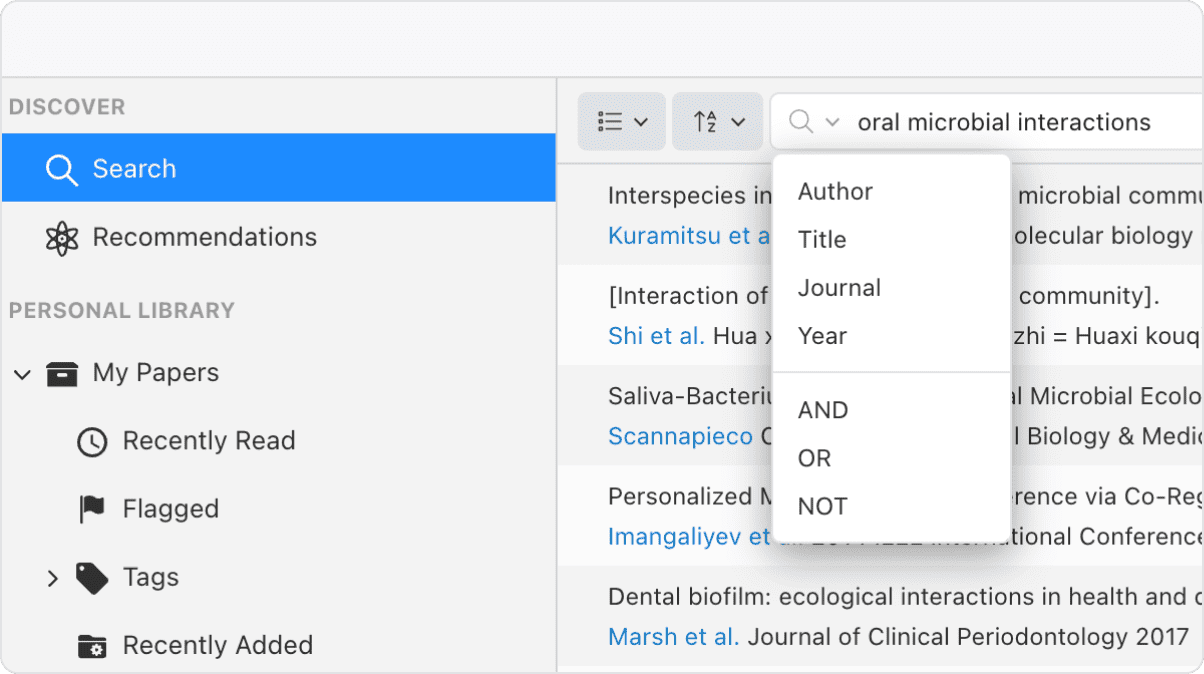 Papers' search feature